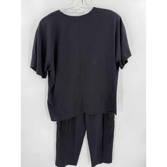 Vintage F Stop Black 2 Piece Outfit V Neck Short Sleeve Top Cropped Pants LARGE - Picture 2 of 14